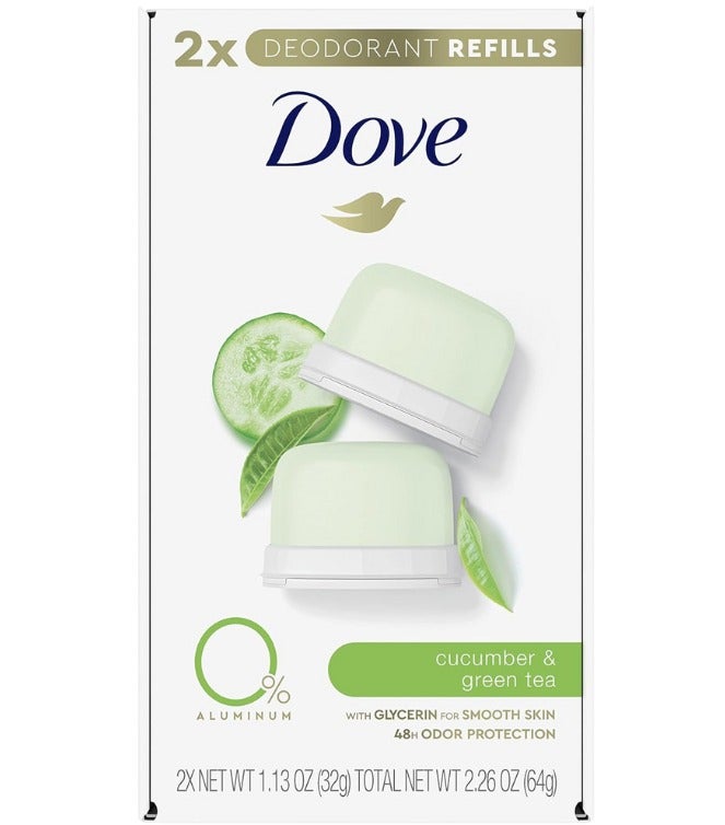 Dove 0% Aluminum Deodorant – Cucumber & Green Tea (Refill) [2 Pcs] (32 g) - Image 1